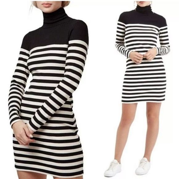 Topshop Dresses & Skirts - Topshop Striped Ribbed Turtleneck Dress